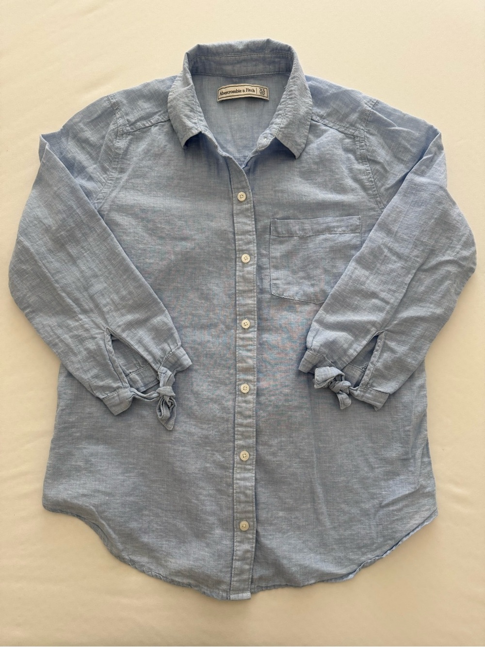 Abercrombie & Fitch Light Blue Button-Down Linen-Blend Size XS 3/4 Sleeve Shirt